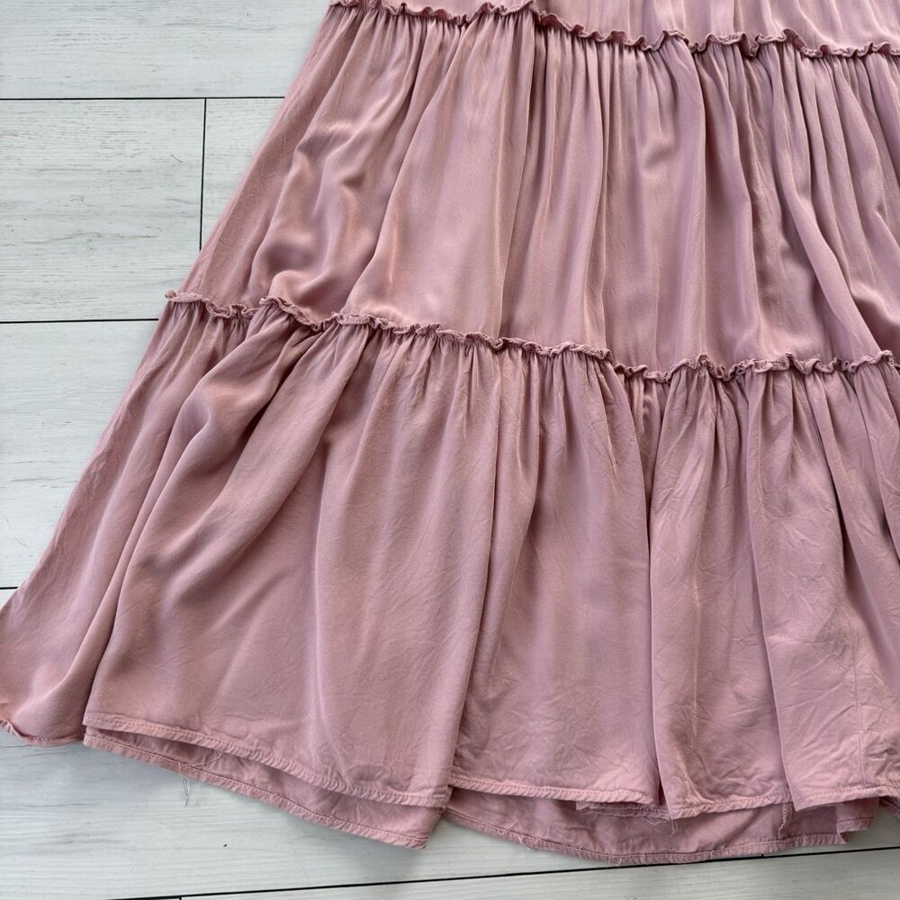 Fore Womens Pink Tiered Maxi Dress Size Medium Cottagecore Prairie Boho Peasant - Picture 6 of 10